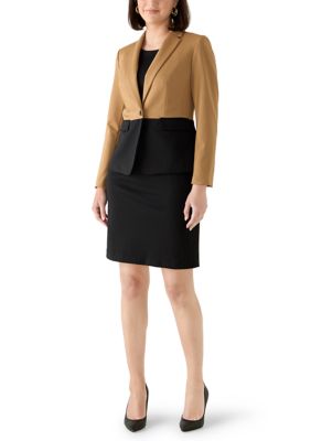 Le Suit Women's Petite Colorblocked One Button Peplum Jacket & Empire Seamed Dress, 16 Petite