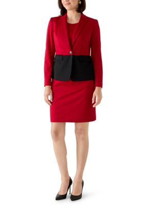 Le Suit Women's Petite Colorblocked One Button Peplum Jacket & Empire Seamed Dress