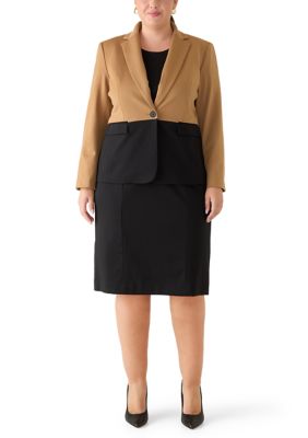 Le Suit Women's Plus Size Colorblocked One Button Peplum Jacket & Empire Seamed Dress, 24 W