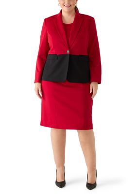 Le Suit Women's Plus Size Colorblocked One Button Peplum Jacket & Empire Seamed Dress