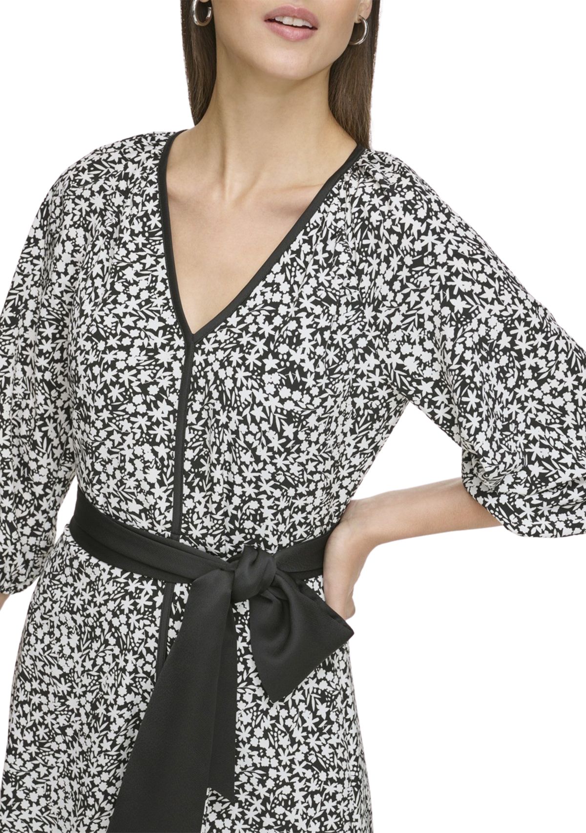 Womens Silky Crepe Midi Dress with Flounce Hem