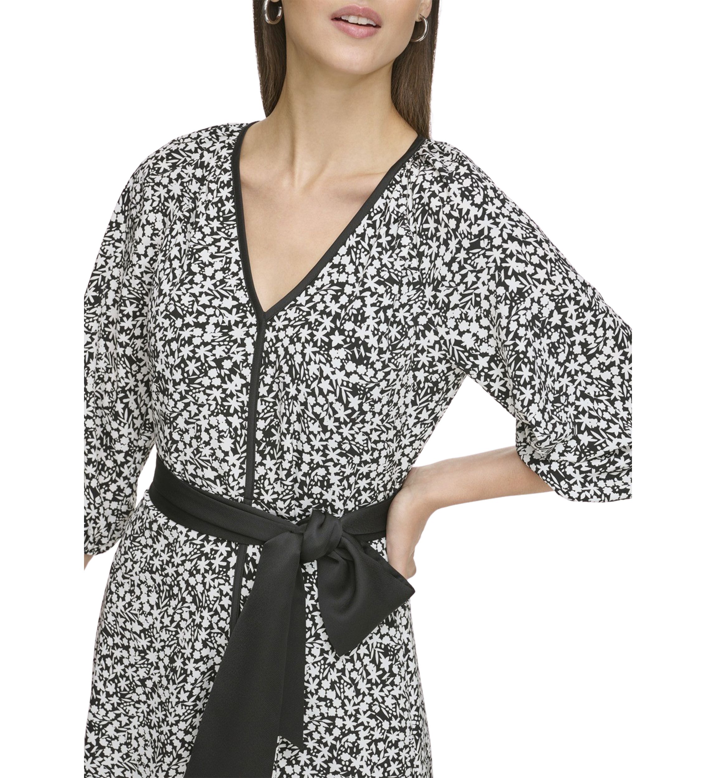 Womens Silky Crepe Midi Dress with Flounce Hem