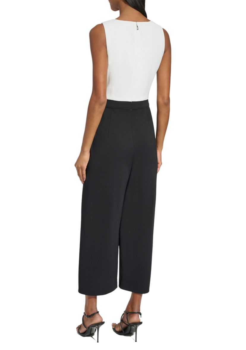 Womens Sleeveless V-Neck Color Block Jumpsuit