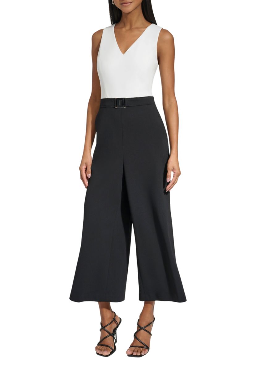 Womens Sleeveless V-Neck Color Block Jumpsuit