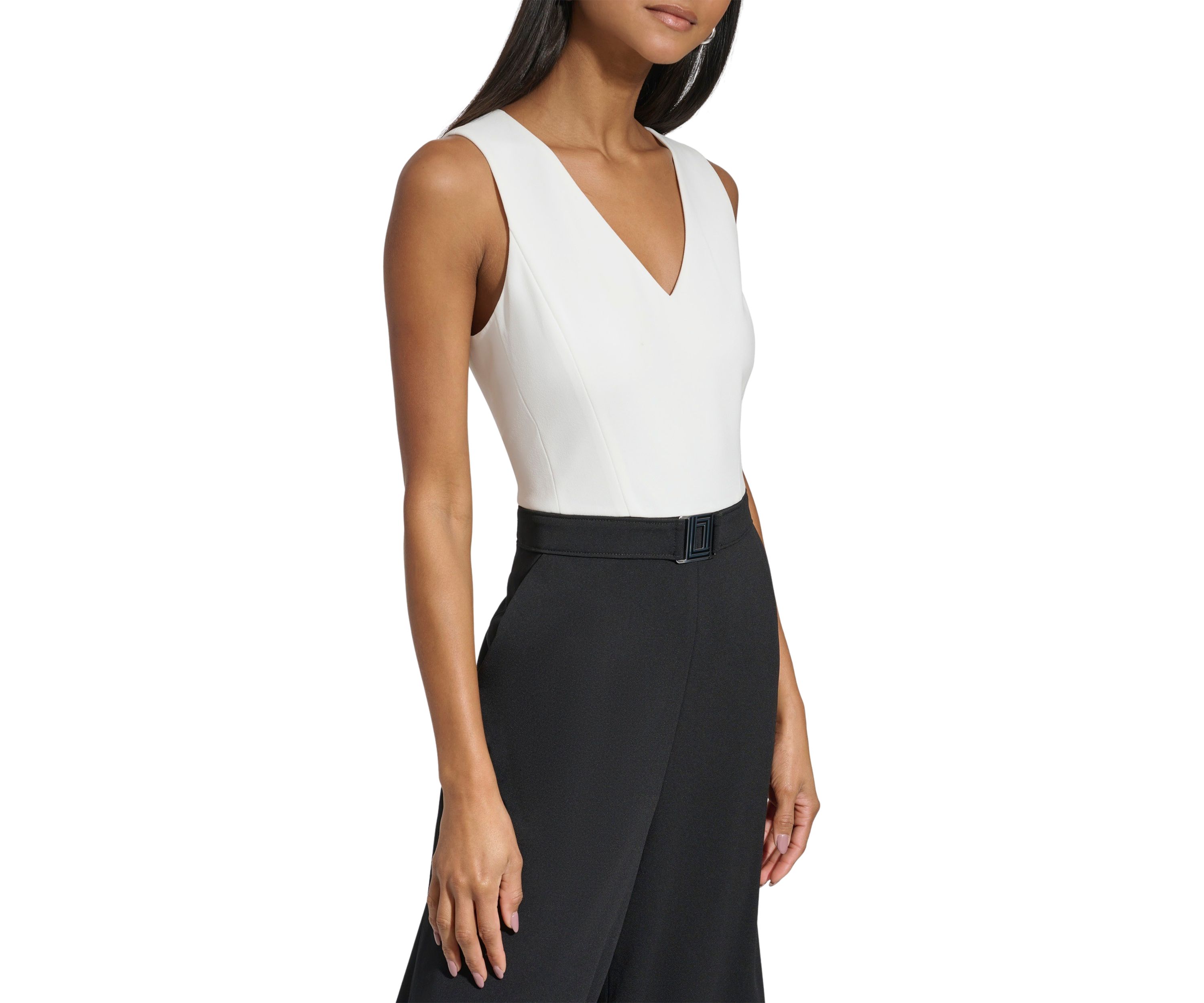 Womens Sleeveless V-Neck Color Block Jumpsuit