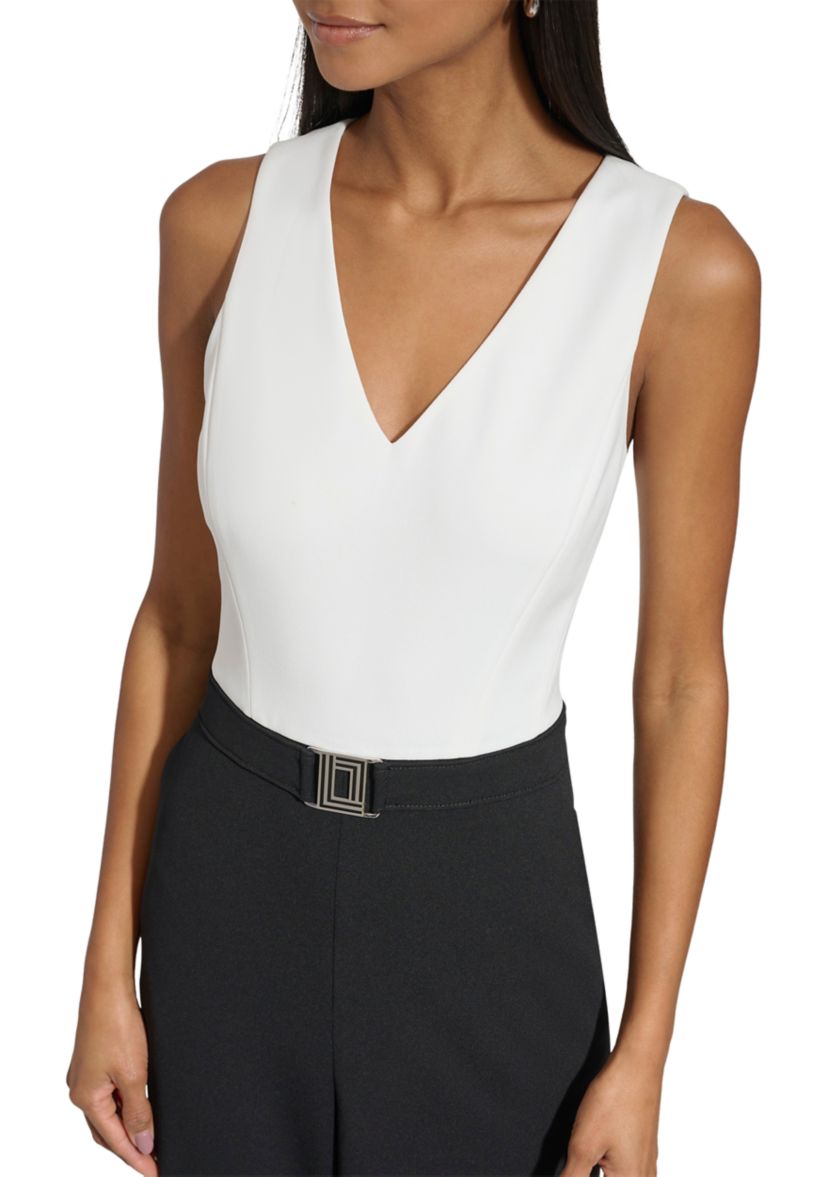 Womens Sleeveless V-Neck Color Block Jumpsuit