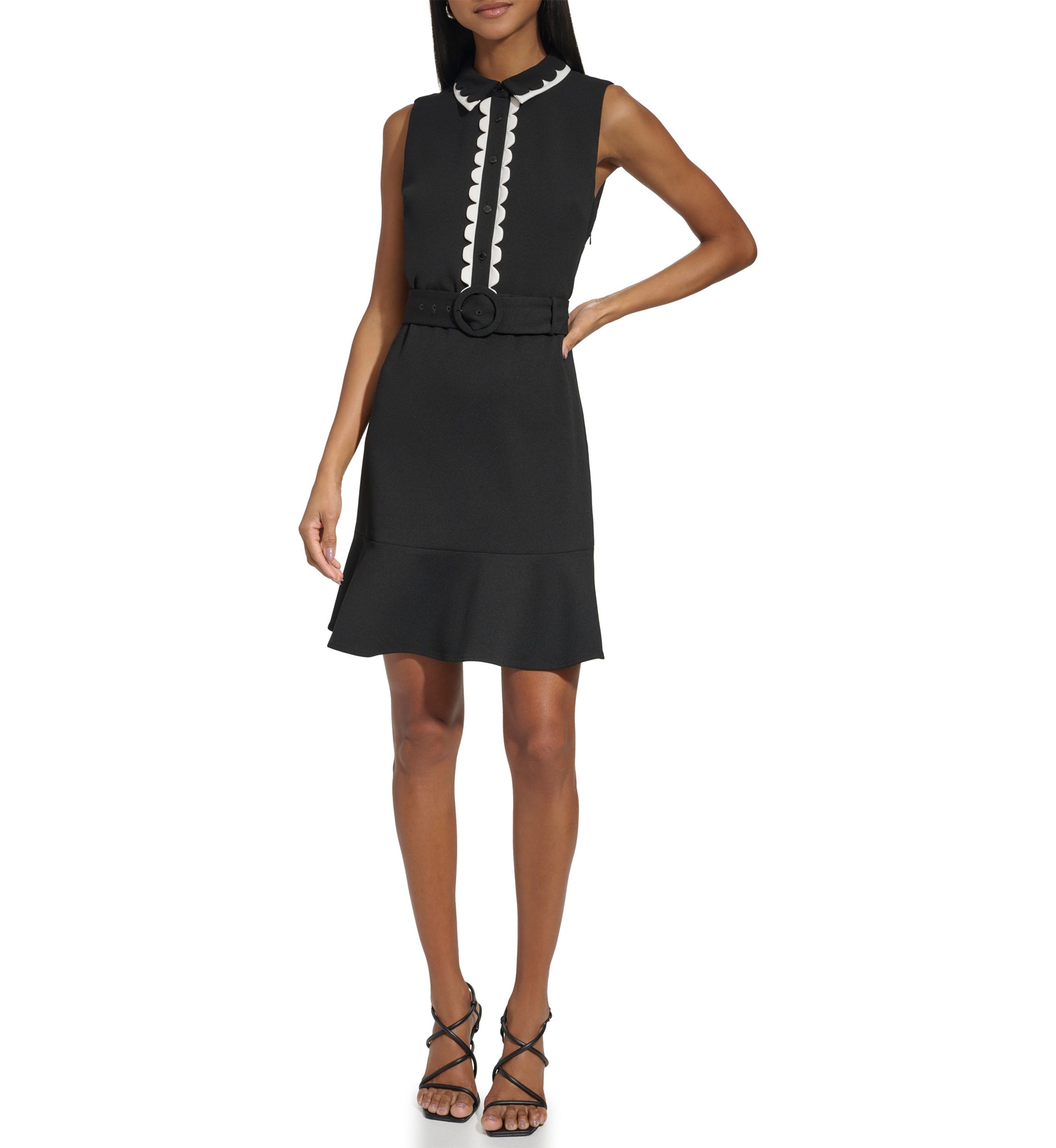 Womens Sleeveless Collar Solid Fit and Flare Dress