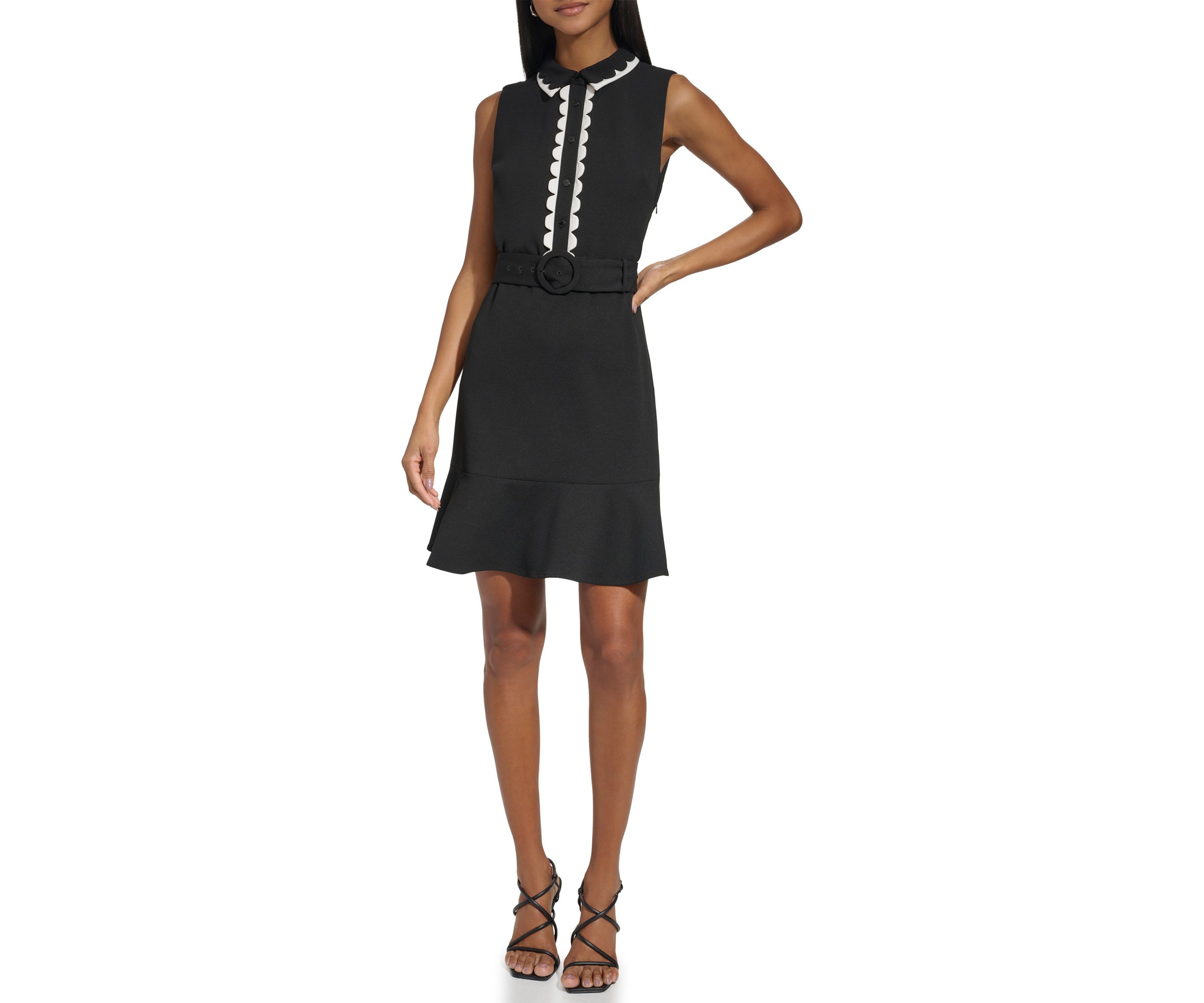 Womens Sleeveless Collar Solid Fit and Flare Dress