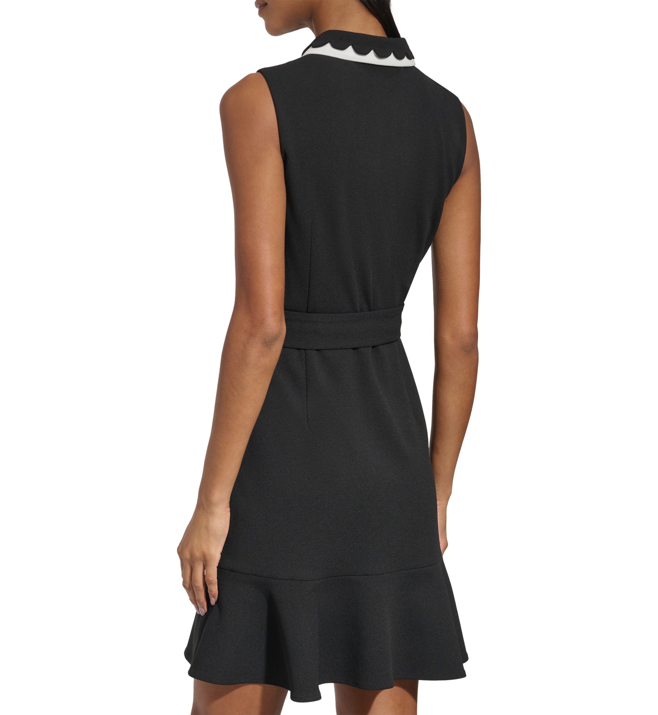 Womens Sleeveless Collar Solid Fit and Flare Dress