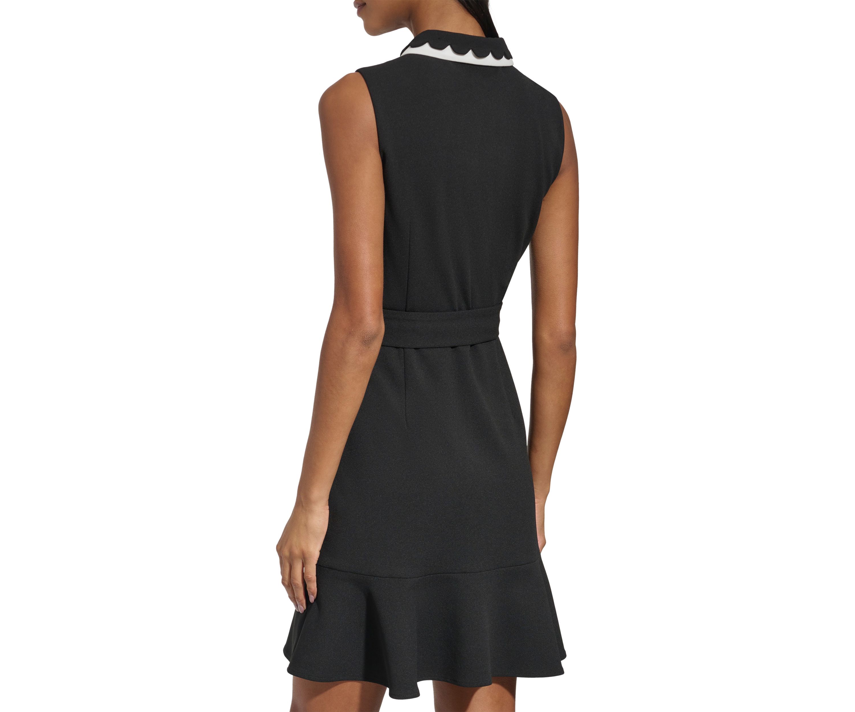 Womens Sleeveless Collar Solid Fit and Flare Dress