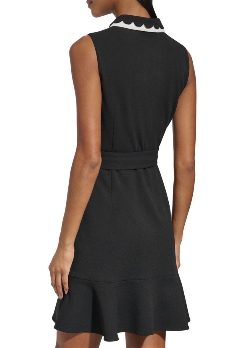 Womens Sleeveless Collar Solid Fit and Flare Dress