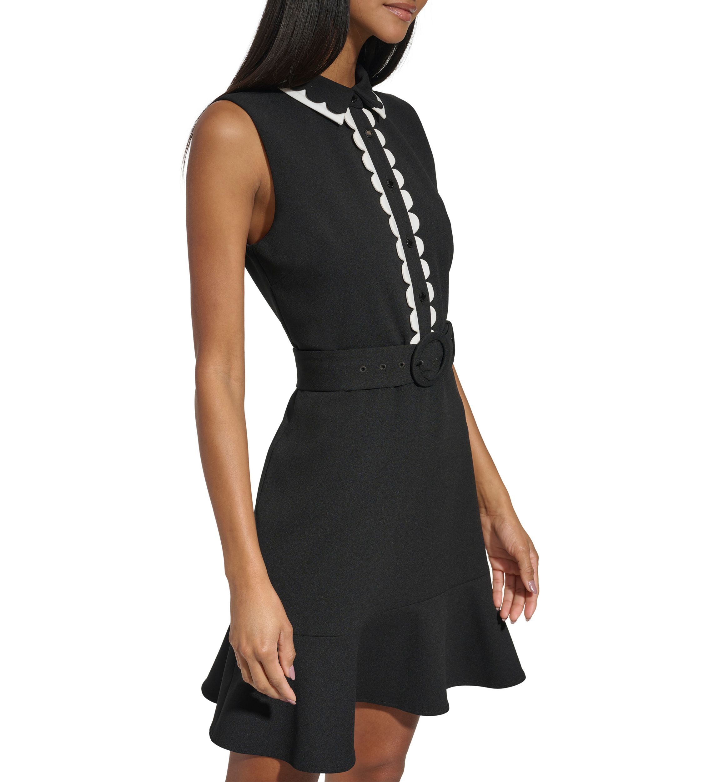 Womens Sleeveless Collar Solid Fit and Flare Dress