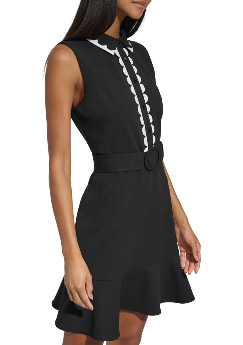 Womens Sleeveless Collar Solid Fit and Flare Dress
