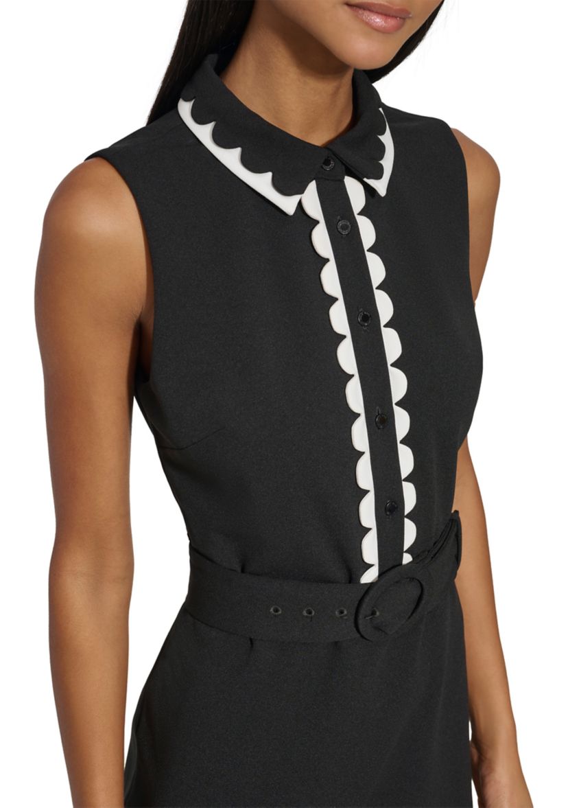 Womens Sleeveless Collar Solid Fit and Flare Dress