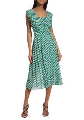 Women's Printed Pleated Midi Dress