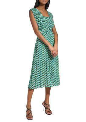 Women's Printed Pleated Midi Dress