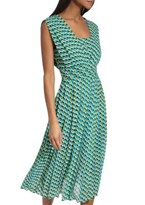 Women's Printed Pleated Midi Dress