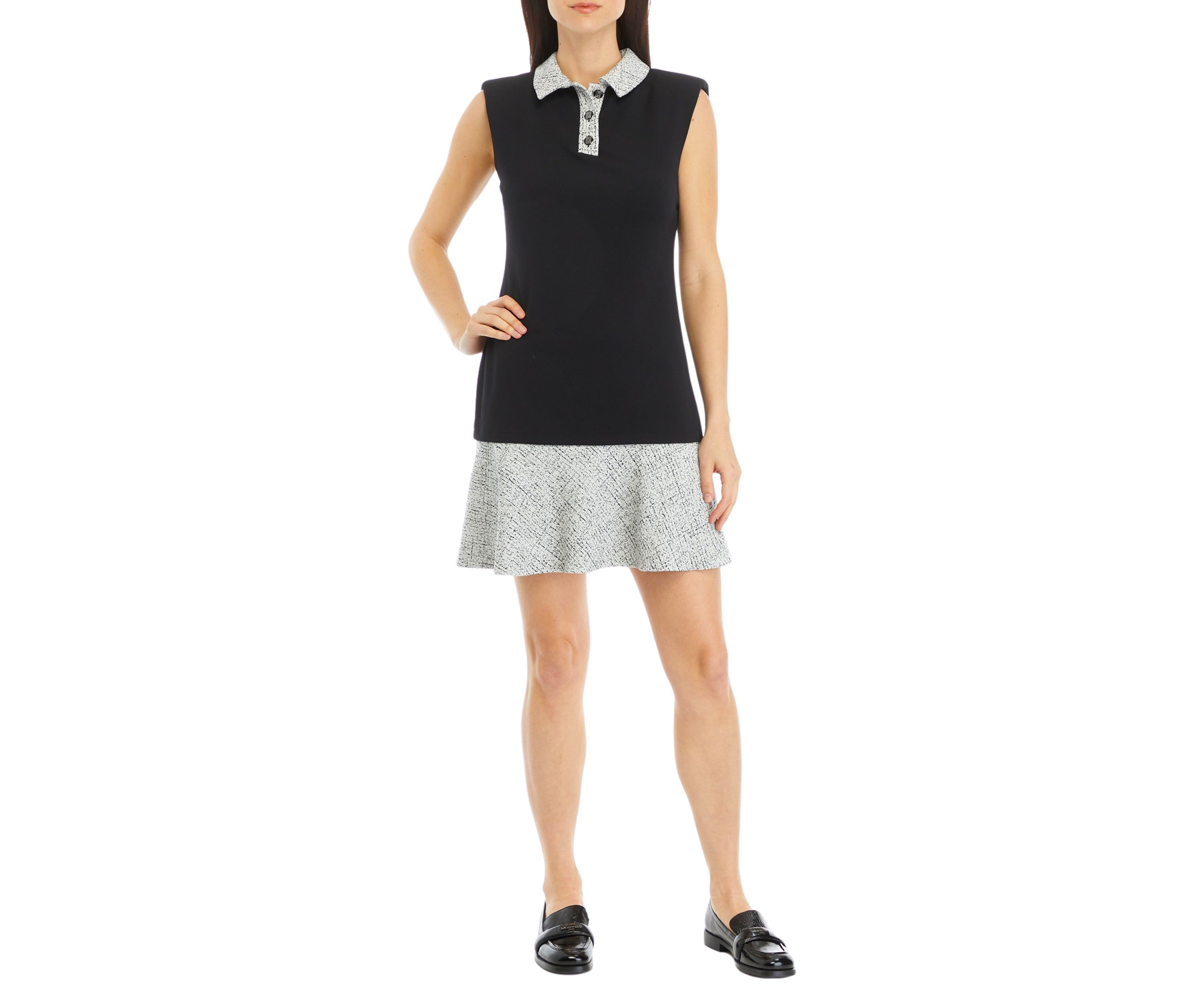 Womens Sleeveless Collar Solid Color Blocked Dress