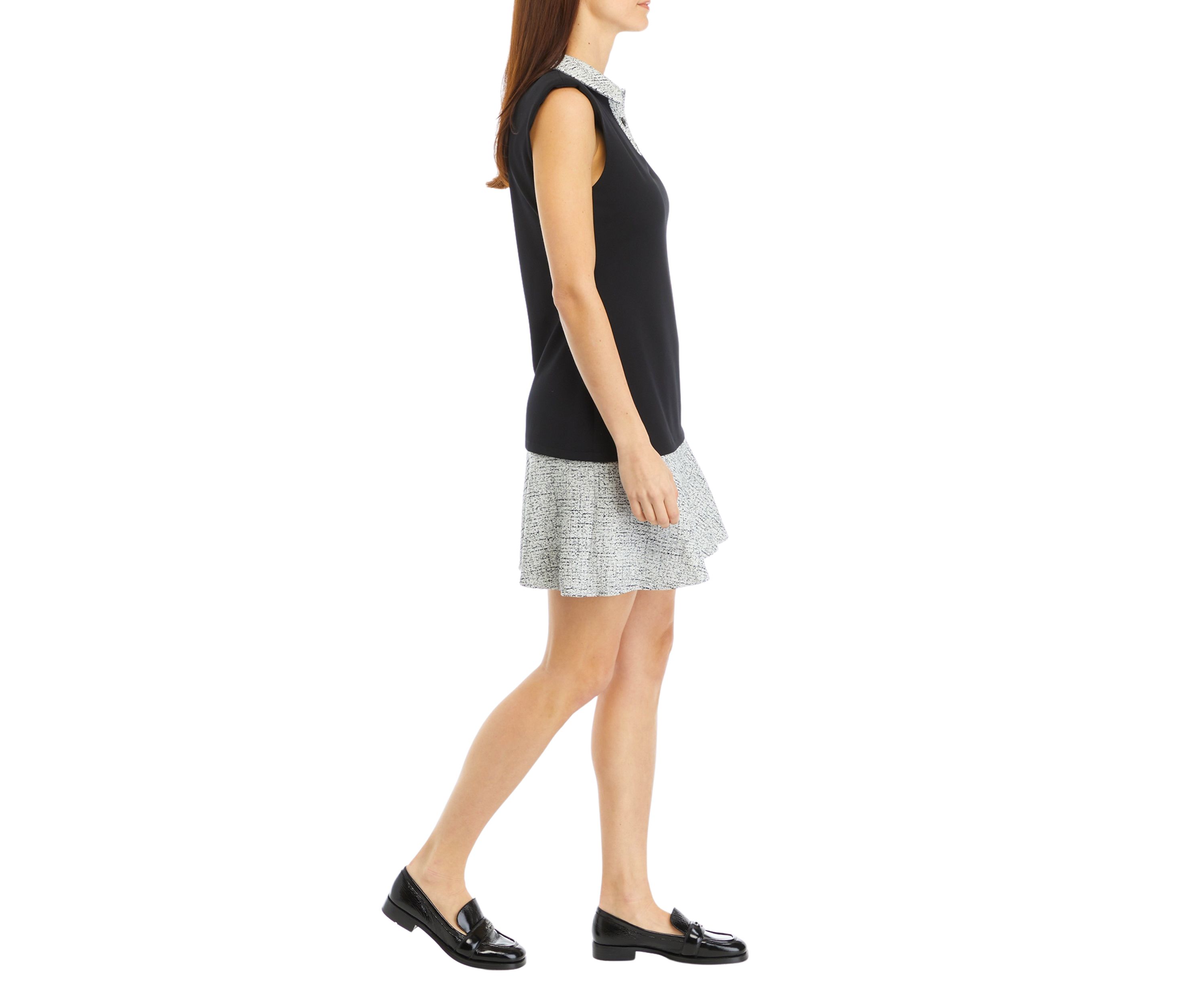 Womens Sleeveless Collar Solid Color Blocked Dress