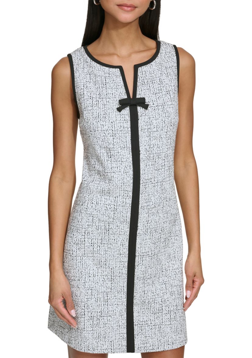 Womens Sleeveless Knit Jacquard Mini Dress with Front Bow 