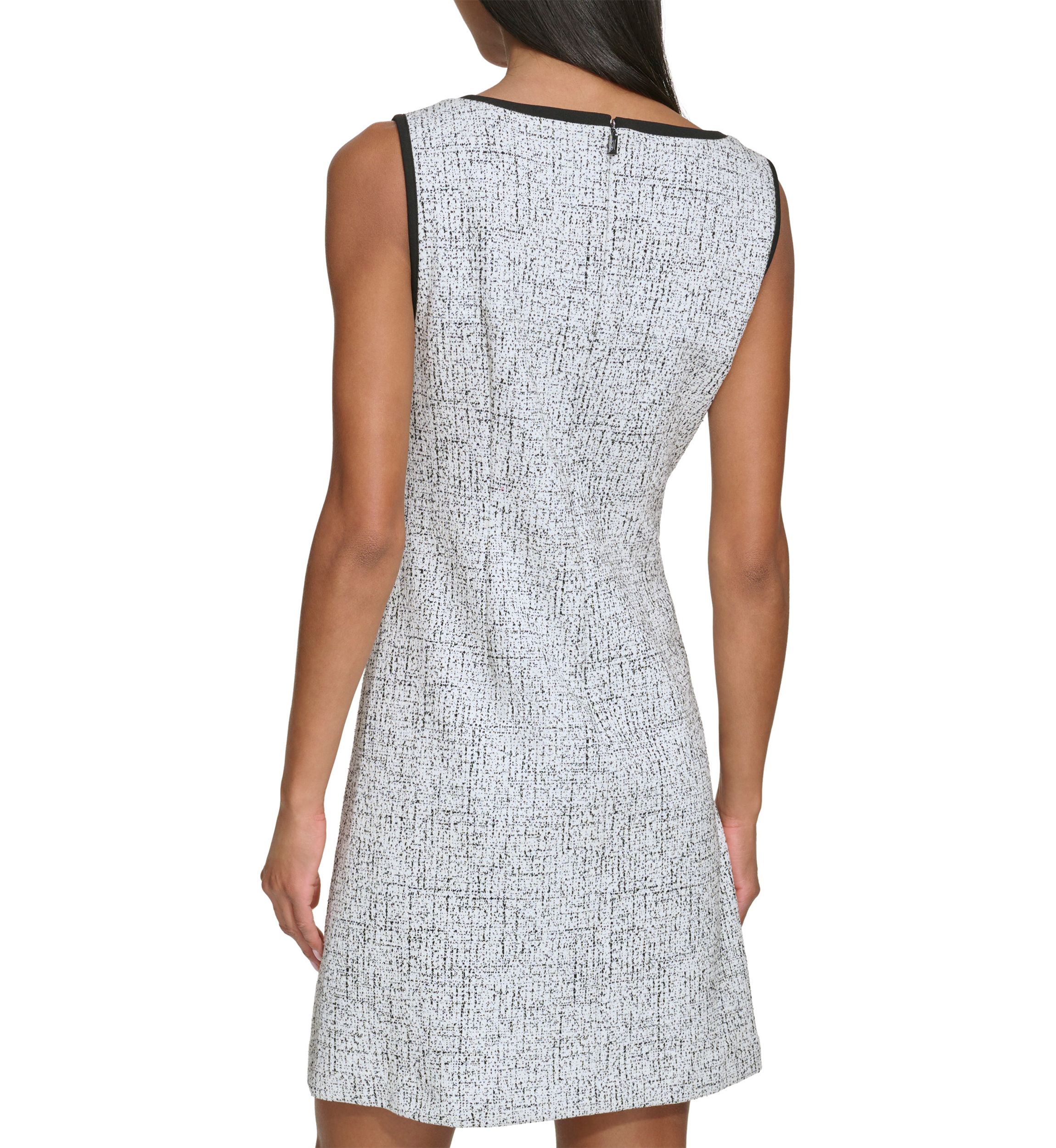 Womens Sleeveless Knit Jacquard Mini Dress with Front Bow 