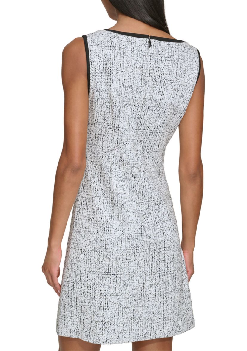 Womens Sleeveless Knit Jacquard Mini Dress with Front Bow 