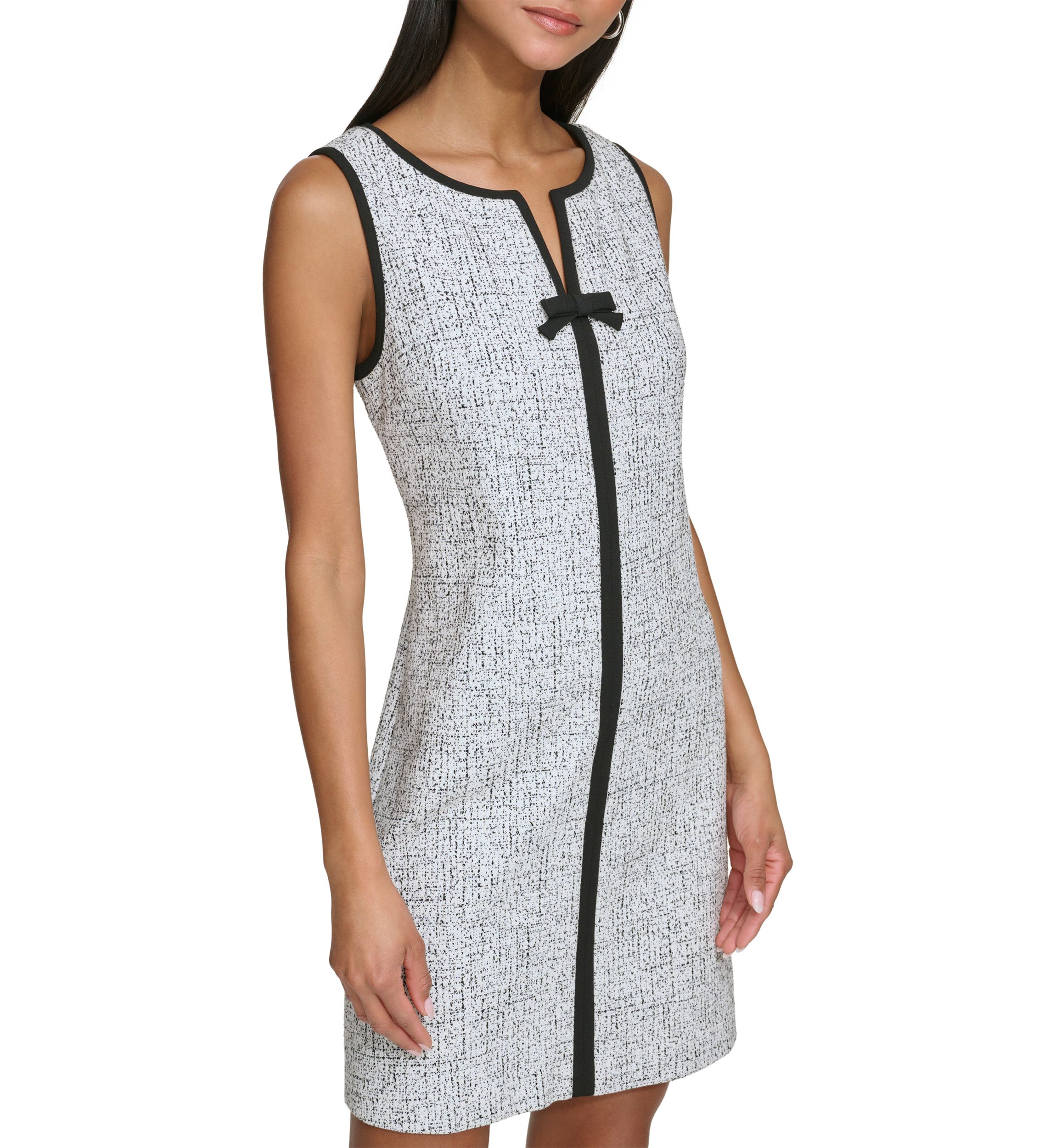 Womens Sleeveless Knit Jacquard Mini Dress with Front Bow 
