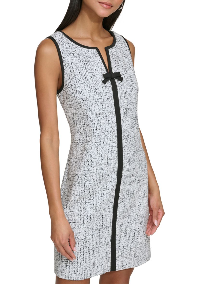 Womens Sleeveless Knit Jacquard Mini Dress with Front Bow 