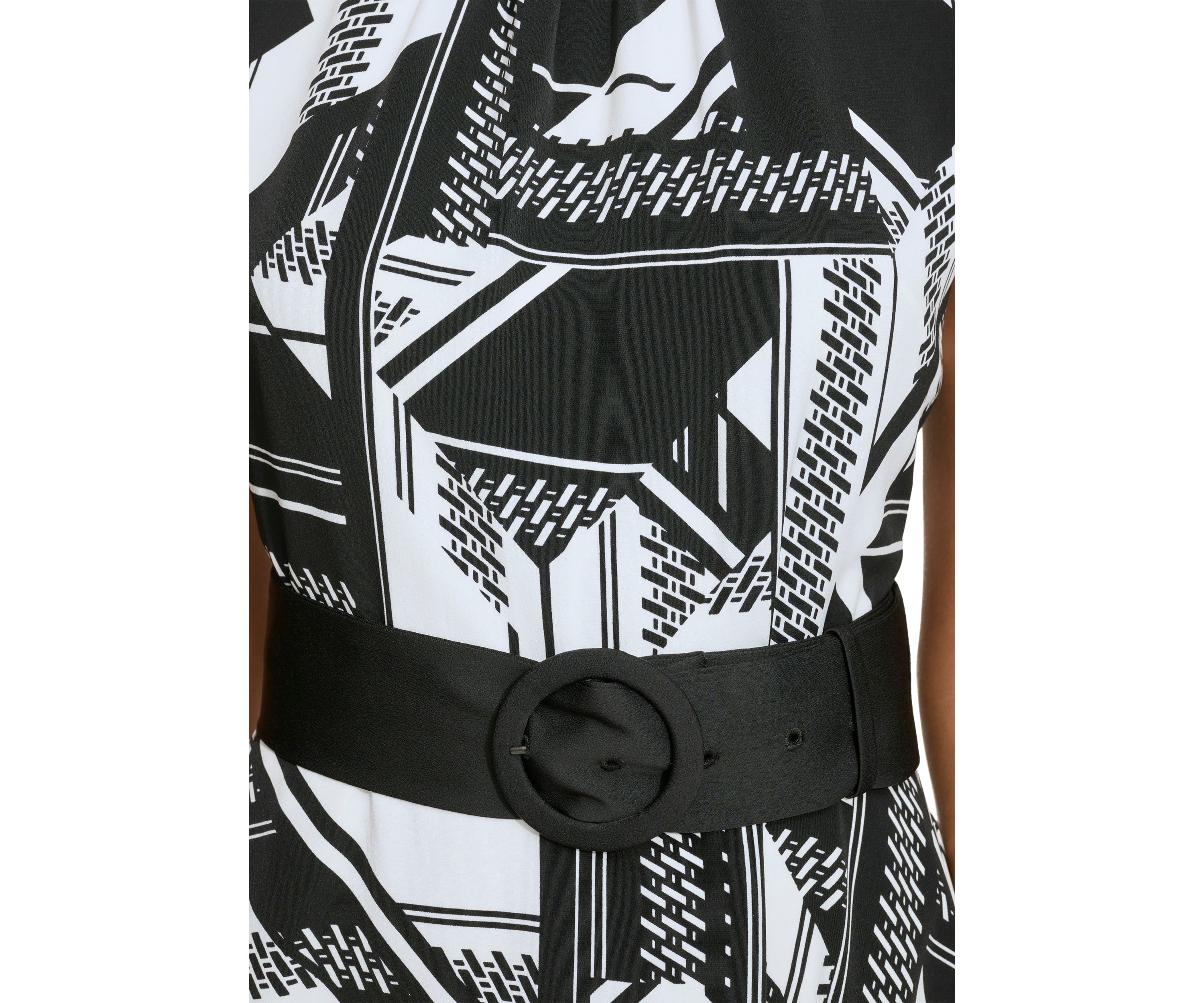 Womens Sleeveless Two Tone Printed Hanky Hem Dress