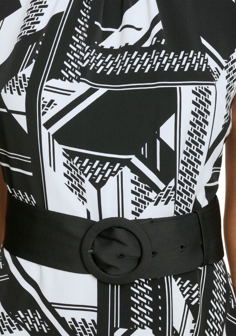Womens Sleeveless Two Tone Printed Hanky Hem Dress