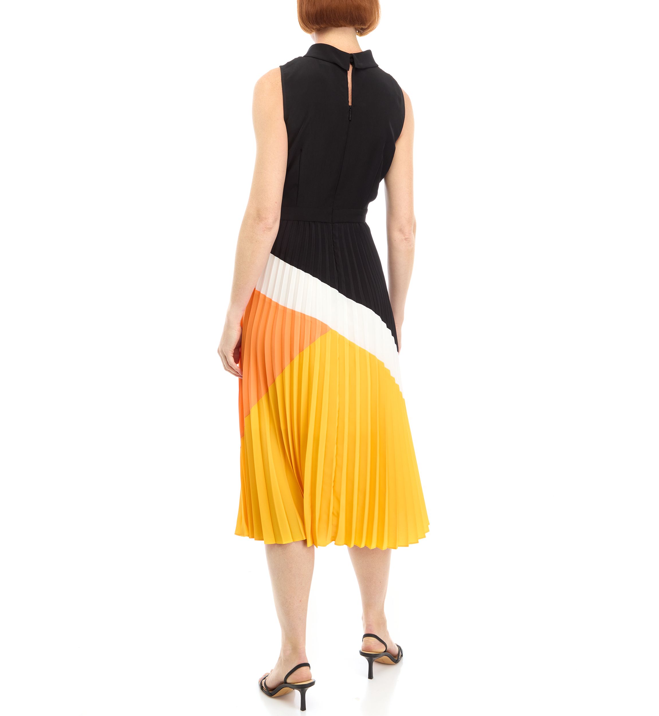 Womens Sleeveless Halter Neck Color Block Midi Dress