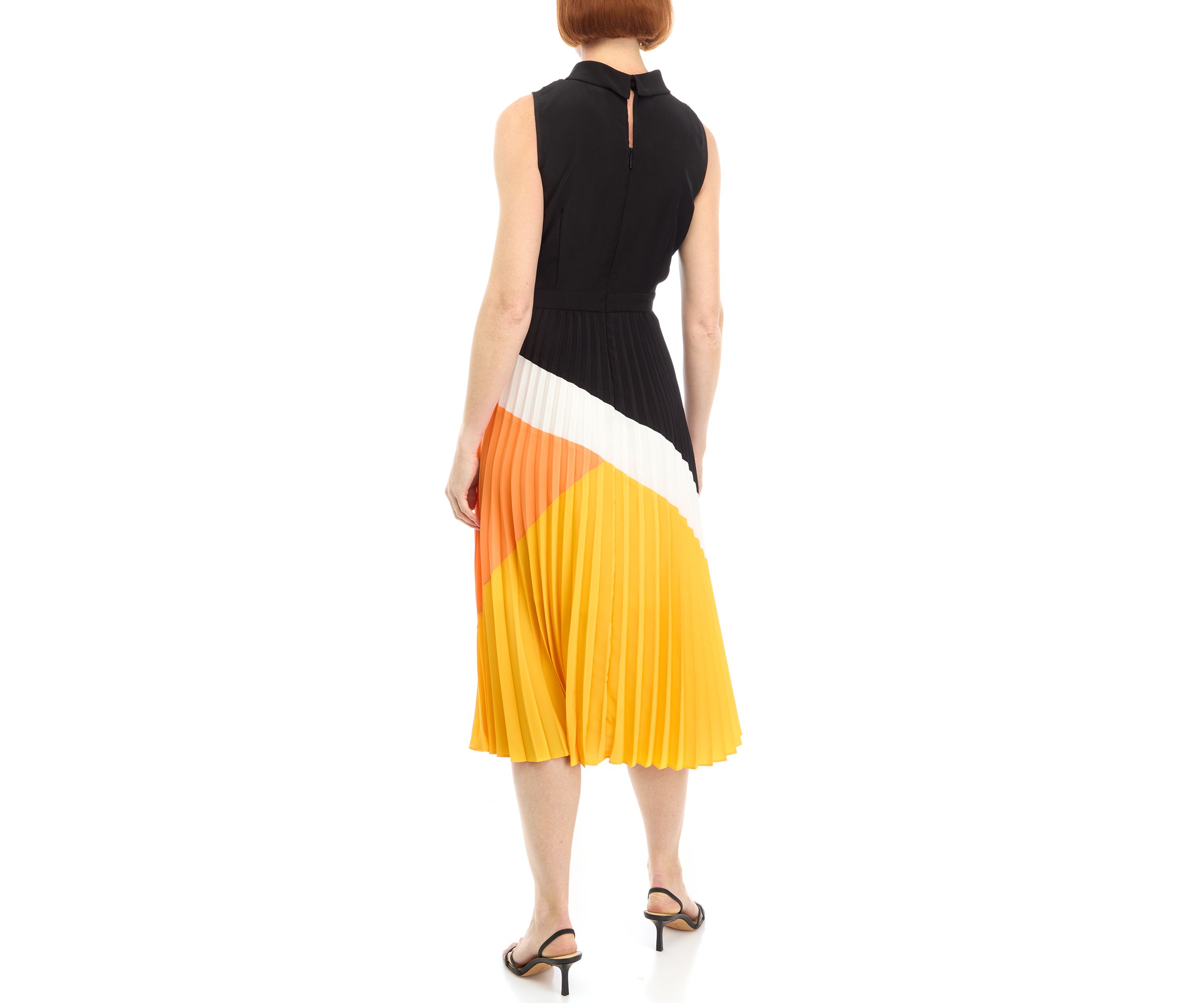 Womens Sleeveless Halter Neck Color Block Midi Dress