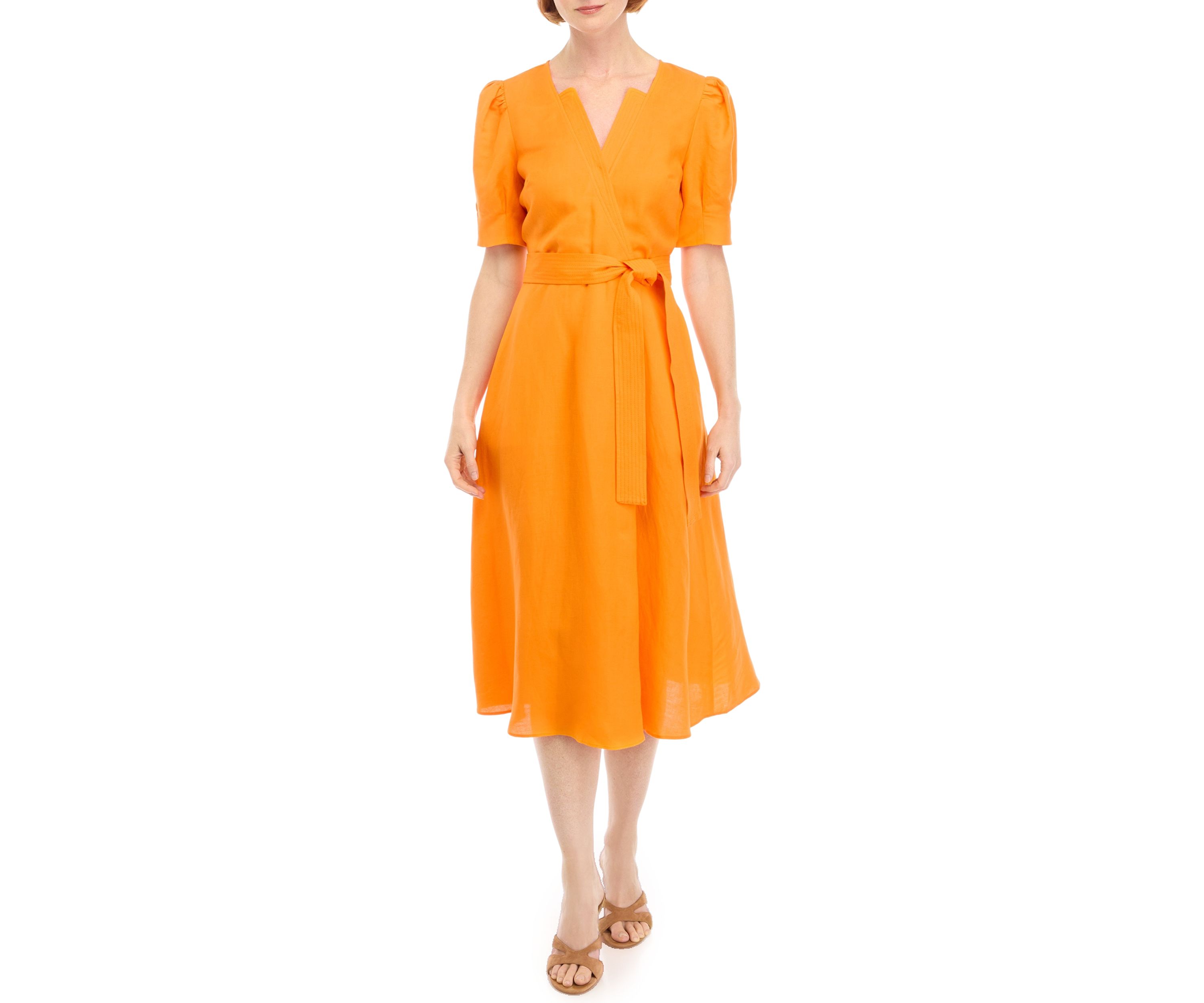 Womens Puff Sleeve V-Neck Cotton Fit and Flare Dress