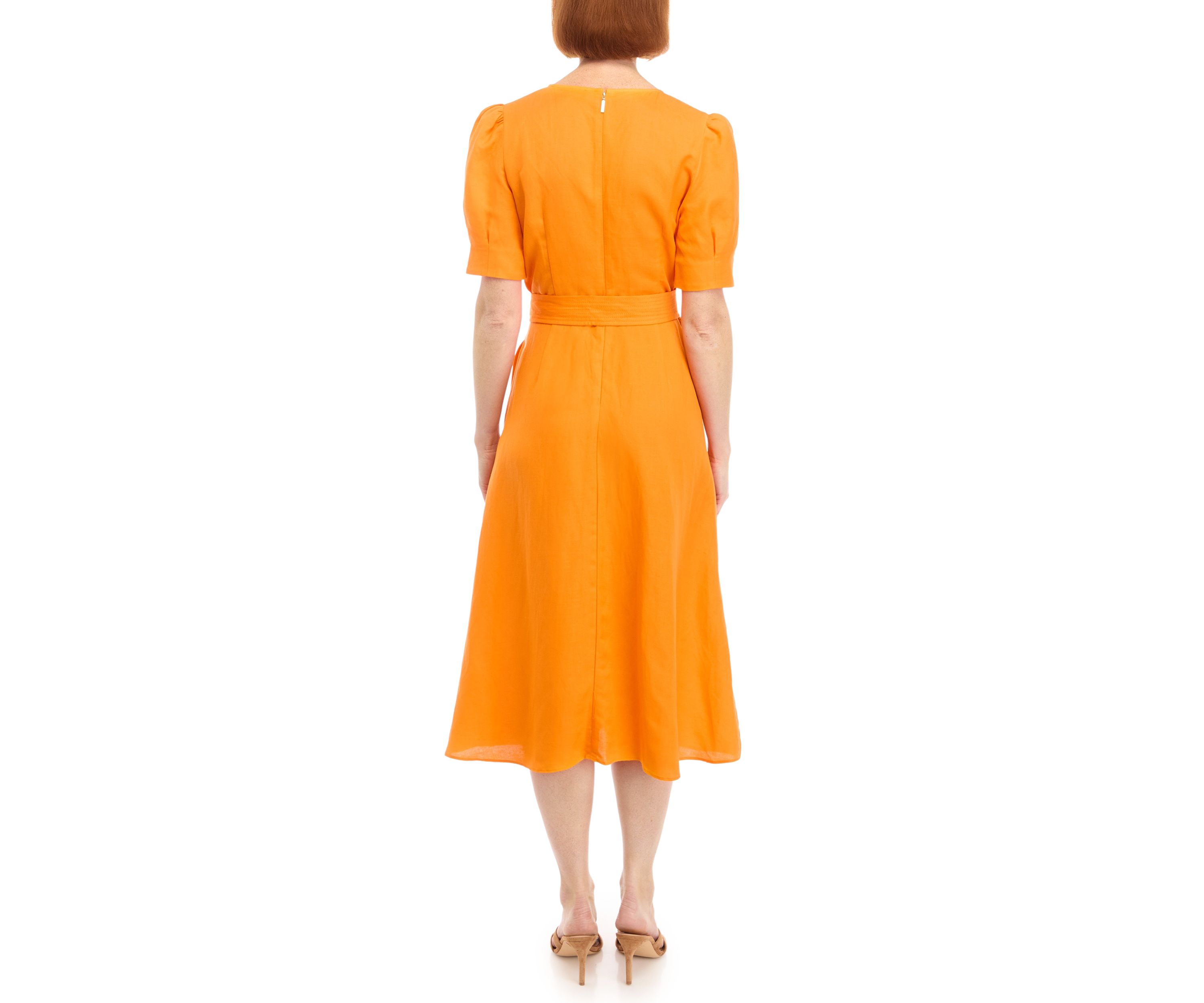 Womens Puff Sleeve V-Neck Cotton Fit and Flare Dress
