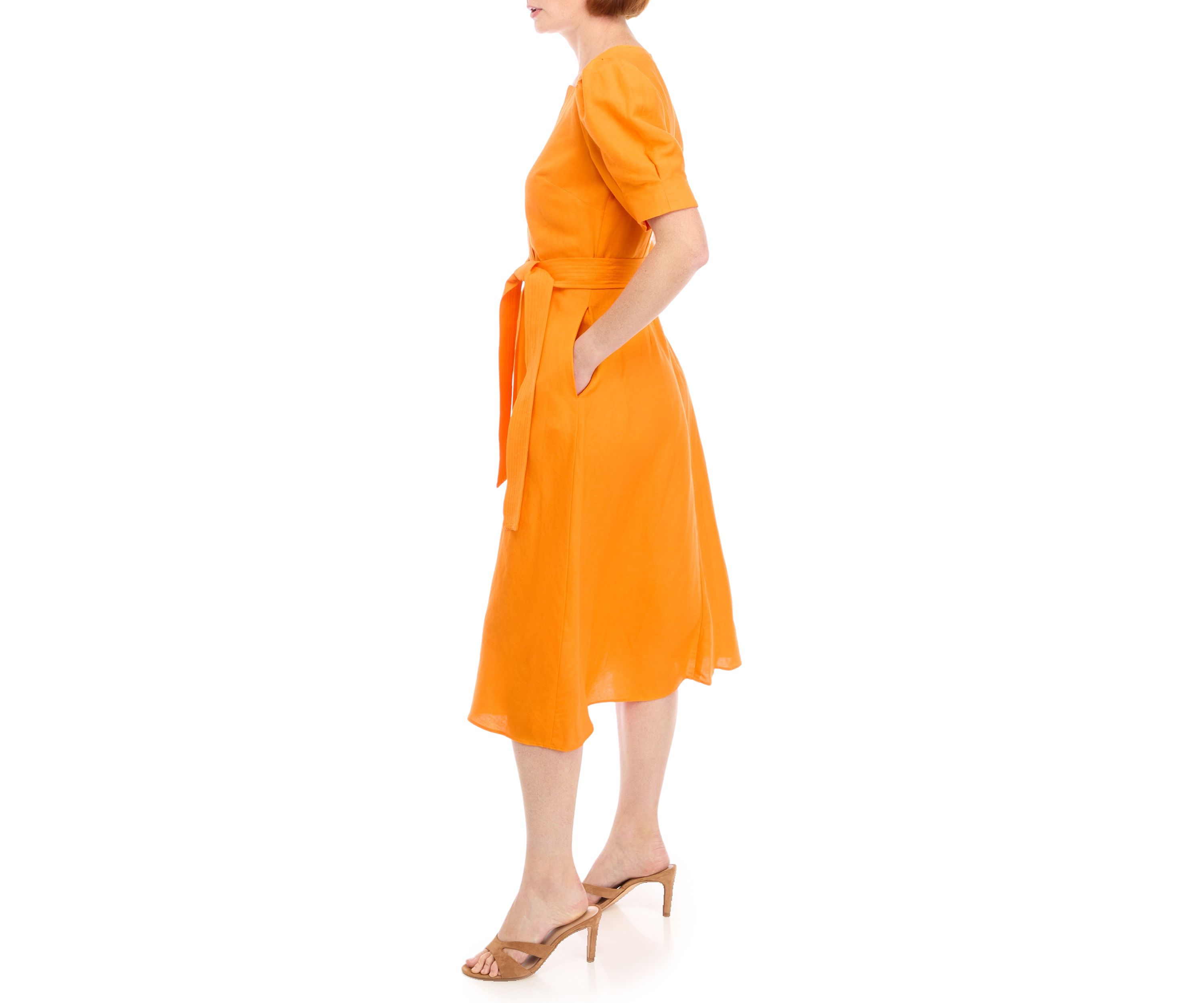 Womens Puff Sleeve V-Neck Cotton Fit and Flare Dress
