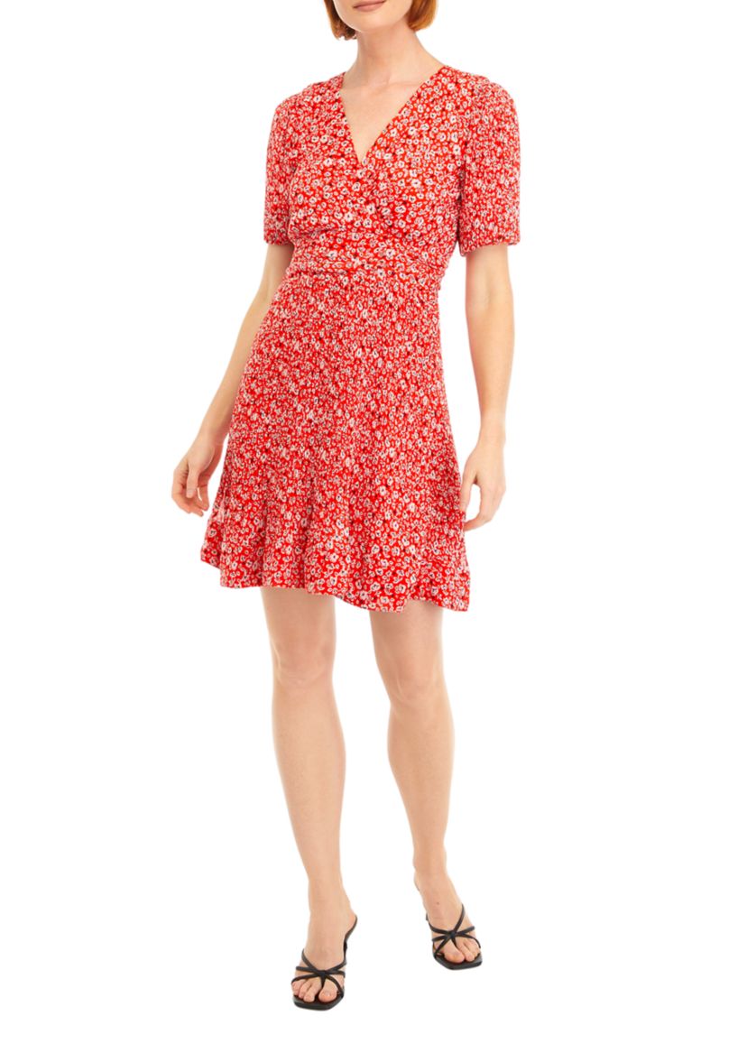 Womens Puff Sleeve Printed Dress