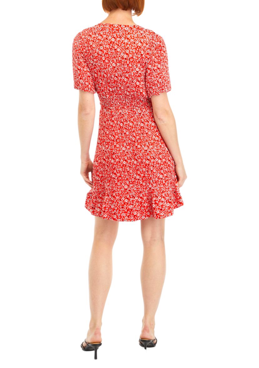 Womens Puff Sleeve Printed Dress