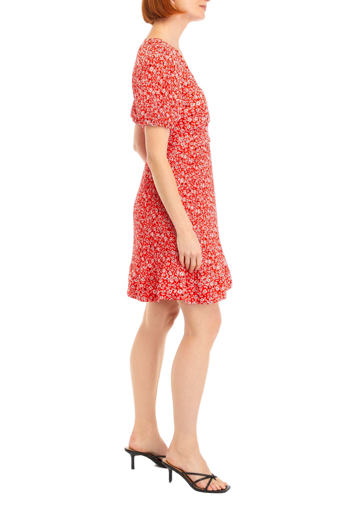 Womens Puff Sleeve Printed Dress