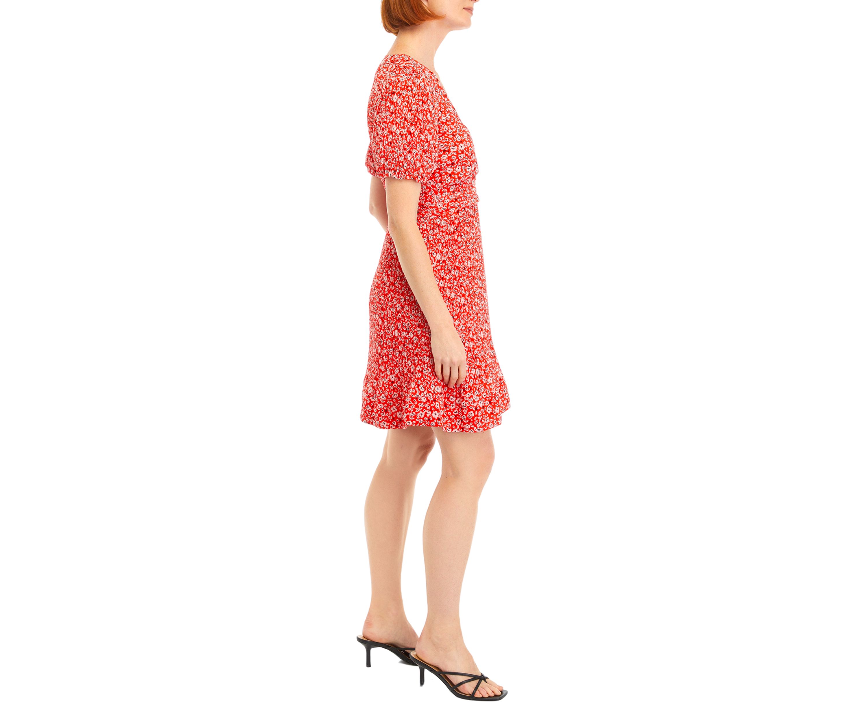Womens Puff Sleeve Printed Dress