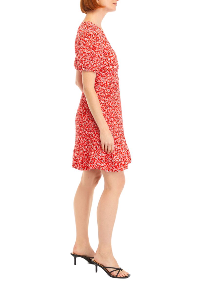Womens Puff Sleeve Printed Dress