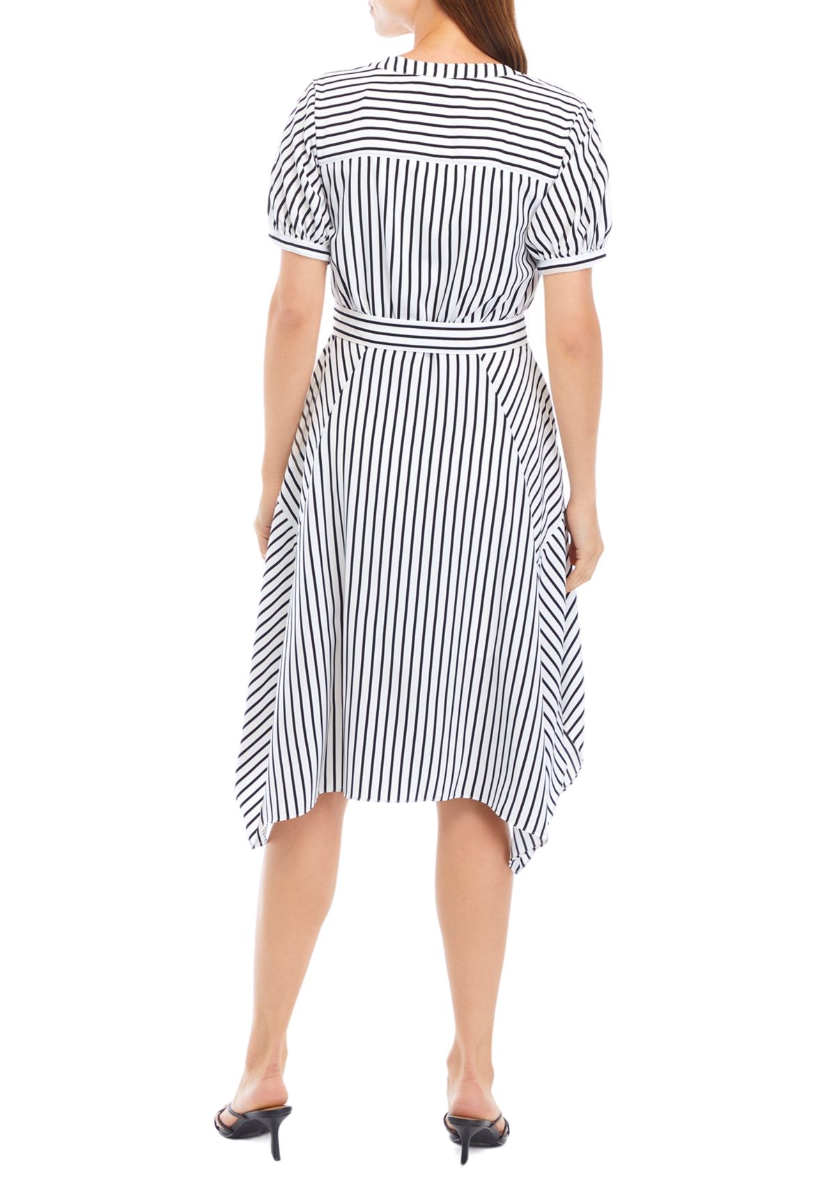 Womens V-Neck Striped Cotton Fit and Flare Dress