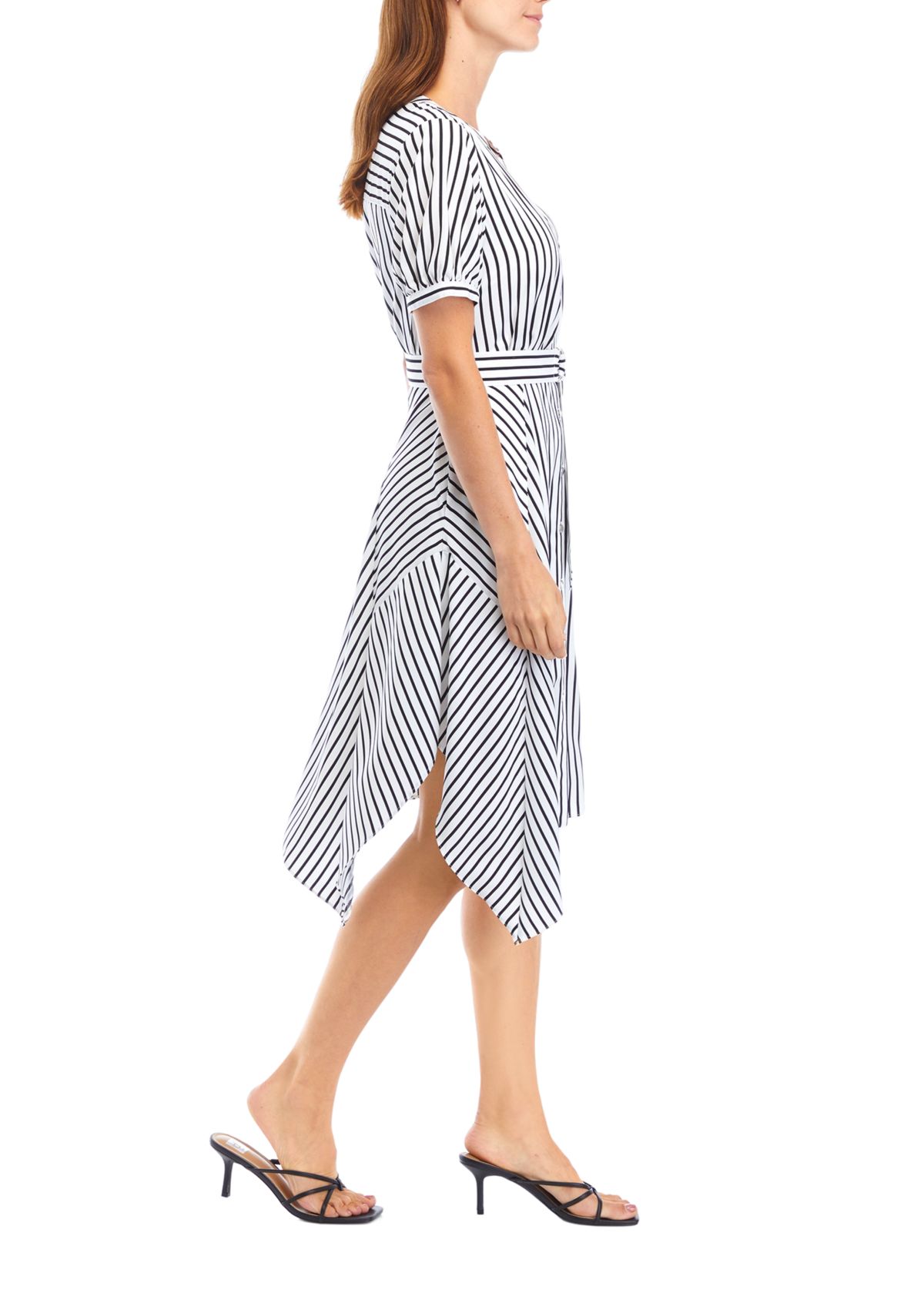 Womens V-Neck Striped Cotton Fit and Flare Dress