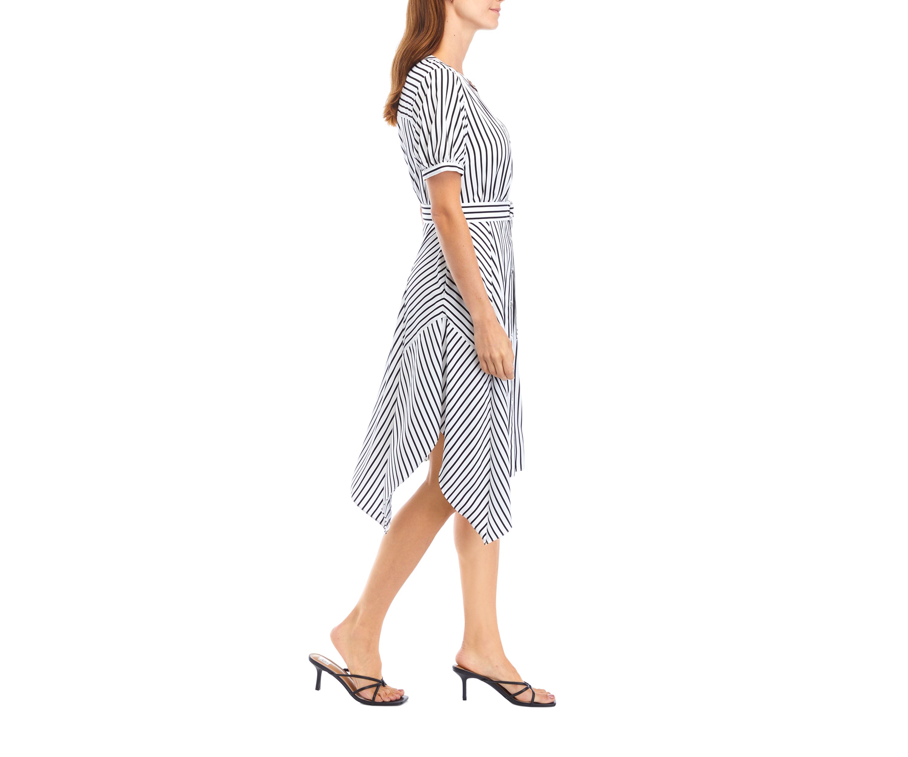 Womens V-Neck Striped Cotton Fit and Flare Dress