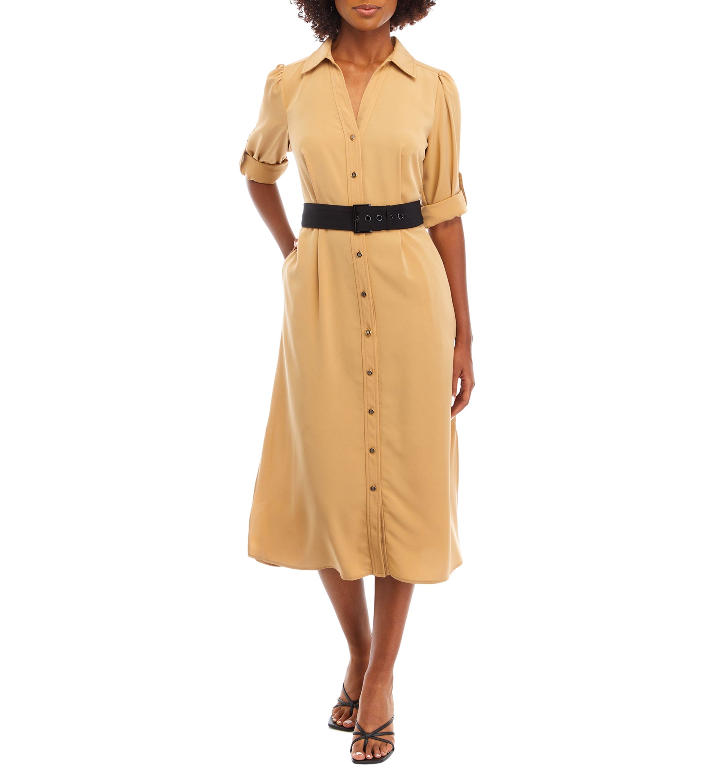 Womens Roll Tab Sleeve Shirtdress