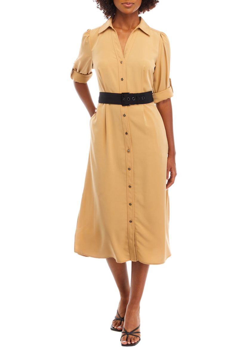 Womens Roll Tab Sleeve Shirtdress