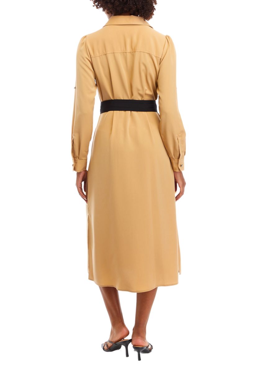Womens Roll Tab Sleeve Shirtdress