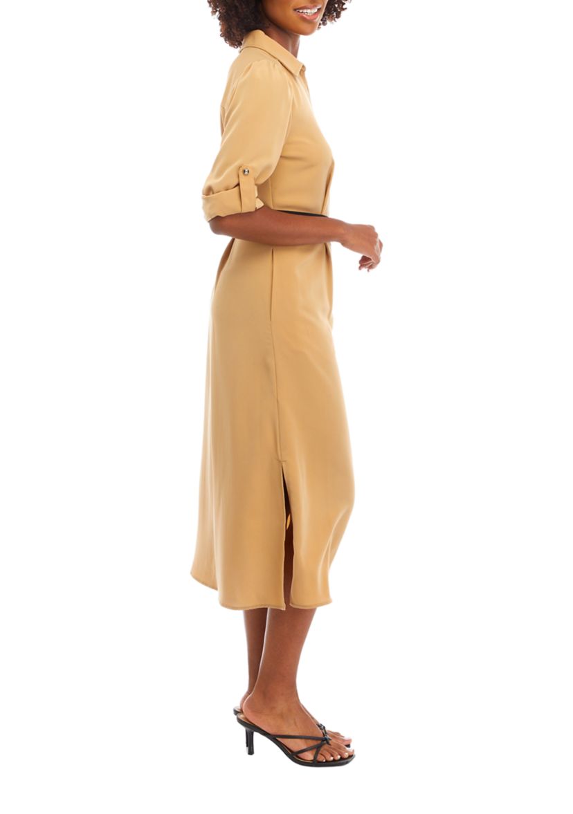 Womens Roll Tab Sleeve Shirtdress