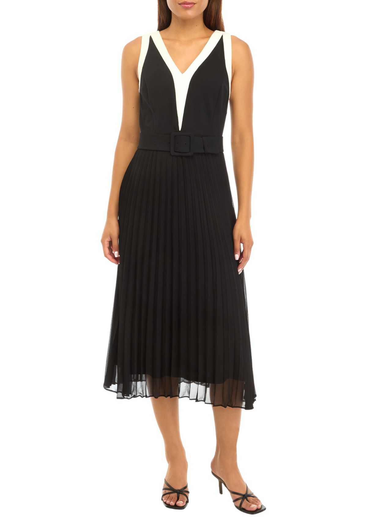 Womens Sleeveless Pleated Chiffon A-Line Dress