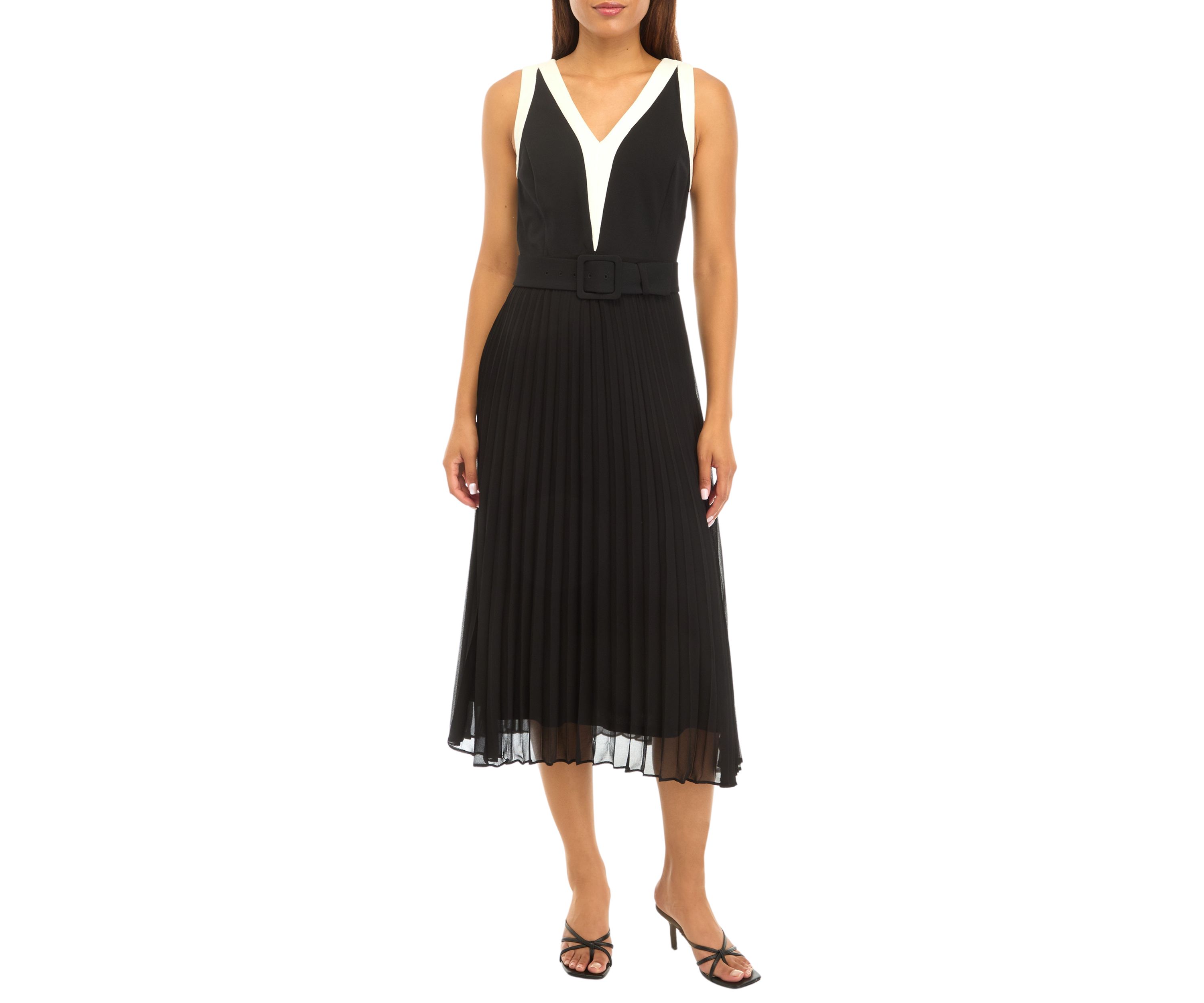 Womens Sleeveless Pleated Chiffon A-Line Dress