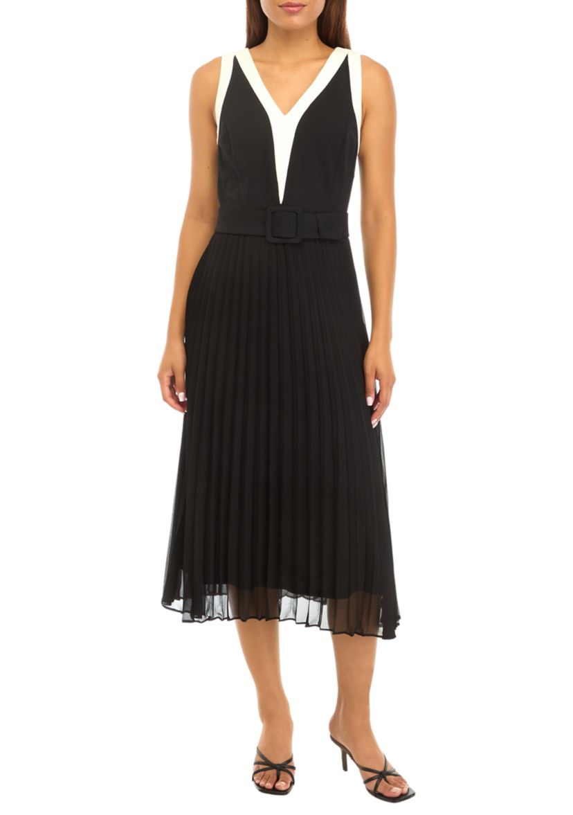 Womens Sleeveless Pleated Chiffon A-Line Dress
